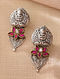 Pink Dual Tone Tribal Silver Kundan Earrings