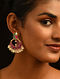 Green Pink Gold Tone Kundan Earrings