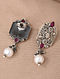 Ruby Pink Kempstone Encrusted Tribal Silver Drop Earrings