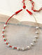 Beige Red Tribal Silver Thread Necklace 