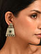 Green Silver Tone Tribal Earrings 