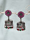 Ruby Pink Green Silver Tone Tribal Jhumki Earrings 
