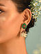 Red Green Tribal Silver Jhumki Earrings With Kempstones And Pearls