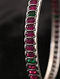 Ruby Pink Green Silver Tone Temple Bangles (Pair)