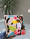 Tucan Off-White Hand Crewel-Embroidered Cotton Cushion Cover (18in x 18in)