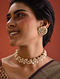 Gold Tone Kundan Necklace And Earrings With Pearls