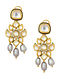 Grey Gold Tone Kundan Earrings With Quarts And Pearls