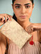 Beige White Hand Embroidered Cotton Pouch