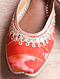 Red Handcrafted Ikat Dupion Silk Leather Mojaris