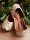Beige Handcrafted Cotton Leather Juttis