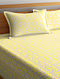 Yellow Cotton Double Bed Cover with 2 Pillow Covers (L-100in, W- 90in)