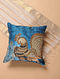 Blue Printed and Embroidered Kalamkari Cushion Cover