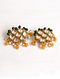 Green Orange Gold Tone Kundan Necklace With Earrings