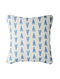 White-Blue Block-printed Cotton Cushion Cover (16in x 16in)