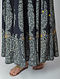 Blue Block-printed Nakshi Embroidered Tie-Up Waist Cotton Skirt