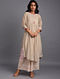 Beige Hand Block Printed Chanderi Kurta with Embroidery and Cotton Lining