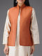 Rust Quilted Muga Silk Jacket with Pockets
