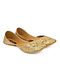 Gold Zari-Embroidered Silk and Leather Juttis with Embellishments