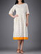 Ivory-Mustard Ikat Cotton Dress with Gathers