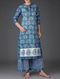 Indigo Block-Printed Front Tie-Up Chanderi Kurta with Cotton Lining