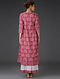 Red-Pink Block-Printed Flared Cotton Kurta with Gathers