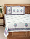 Pink-Blue Hand Block-printed Cotton Double Bed Cover with Pillow Covers (Set of 3)