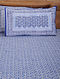 Blue-White Block-printed Cotton Double Bed Cover with Pillow Covers (Set of 3)