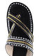 Black Cross Strap Leather Flats with Tilla Embroidery