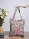 Beige-Multicolored Embroidered and Printed Cotton Tote Bag