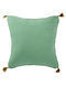 Spearmint Foil Print Cotton Cushion Cover with Tassel ( 16in x 16in )