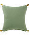 Olive Sequin-Embroidered Cotton Cushion Cover with Tassel ( 16in x 16in )