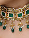 Green Kundan-Inspired Pearl Beaded Necklace with a Pair of Earrings and Mangtika (Set of 3)
