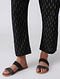 Black Tie-up Waist Handloom Cotton Ikat Pants by Jaypore
