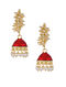 Red Gold Tone Pearl Beaded Jhumki Earrings