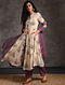 Ivory-Purple Front-open Printed Cotton Kurta with Pockets