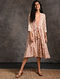 Ivory-Pink Printed Cotton Dress with Gathers