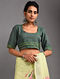 Green Hand-embroidered Handloom Cotton Blouse with Tassels