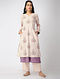 Ivory-Pink Printed Cotton Layered Kurta with Zari Top-stitch