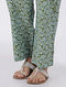 Green-Blue Elasticated Waist Block-printed Cotton Pants