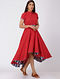 Red Asymmetrical Cotton Slub Dress with Sequin and Beads