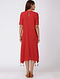 Red Asymmetrical Cotton Slub Dress with Beads and Tassels