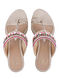 Beige Hand Embroidered Suede Kolhapuri Wedges with Shells and Mirrors