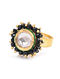 Black Gold Tone Kundan Inspired Crystal Ring