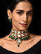 Emerald Gold Tone Kundan Necklace with Earrings (Set of 2)