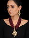 Maroon Gold Tone Kundan Necklace with Earrings (Set of 2)