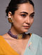 Grey Gold Tone Kundan Beaded Necklace with Earrings