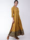 Mustard-Indigo Ajrakh-printed Flared Cotton Dress