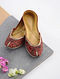 Maroon-Multicolored Handcrafted Printed Cotton and Leather Juttis