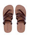 Brown Hand-crafted Multi-strap Leather Flats for Women