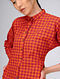 Orange Checkered Cotton Long Shirt with Pockets